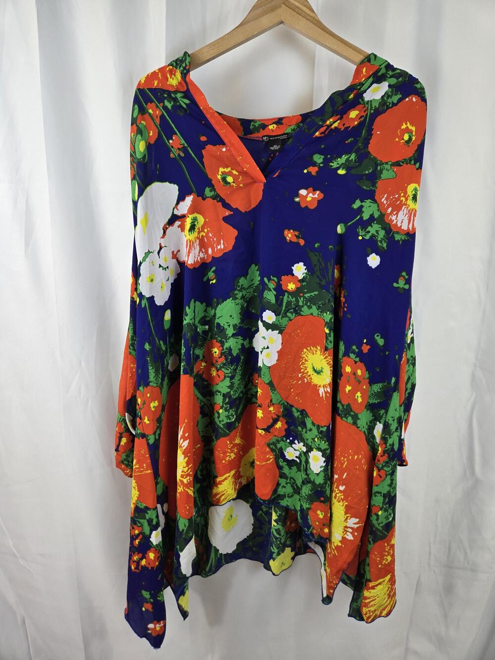 New Directions Blouse Womens 3X Plus Multicolor Floral Long Sleeve V Neck Tunic